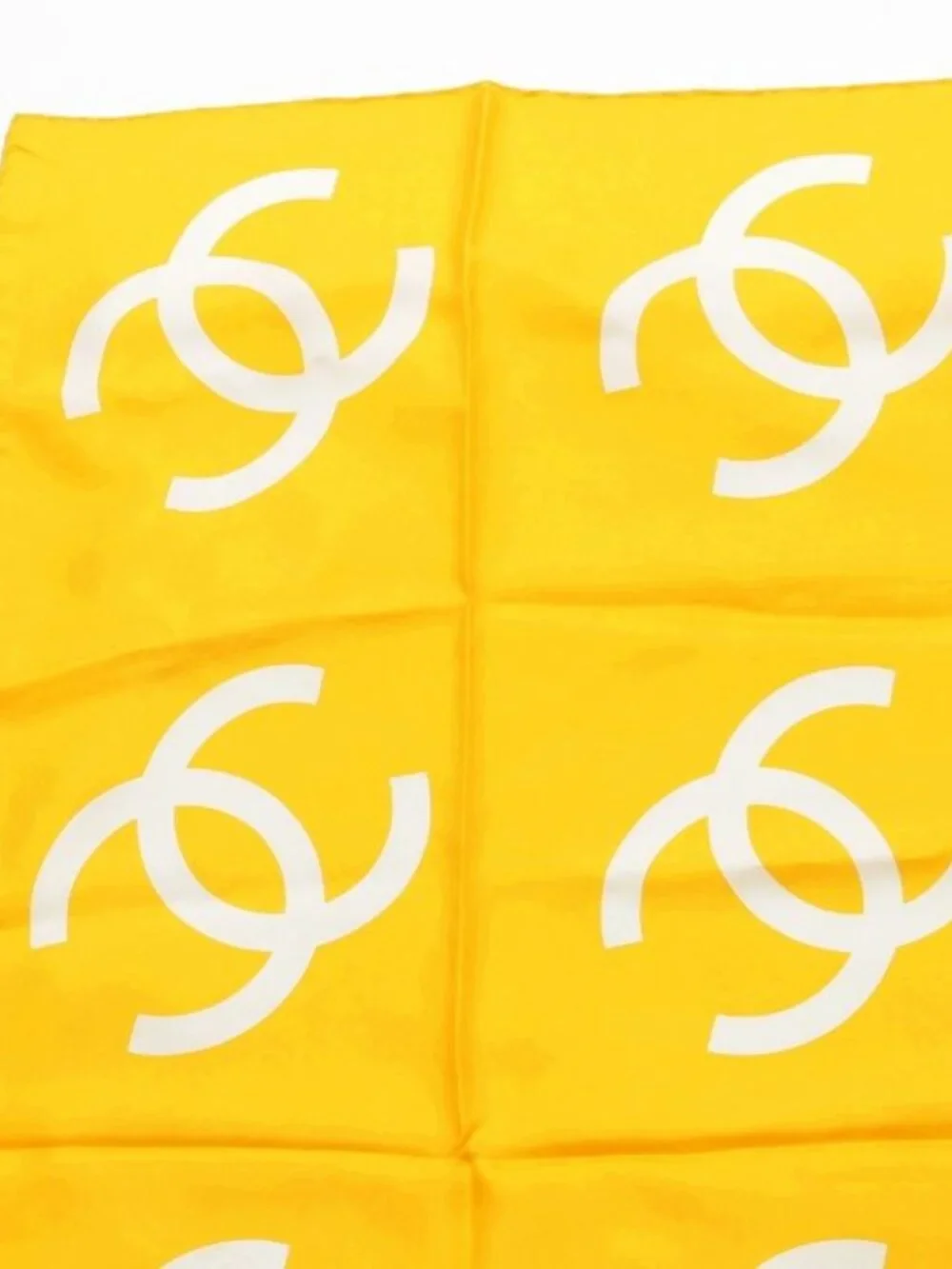 ★SOLD★ Chanel Silk CC Logo 16 All Over Pattern Scarf Yellow - Picture 2 of 10